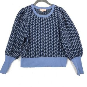 Philosophy Sweater Womens Medium Blue Black Puff Sleeve Houndstooth Round Neck